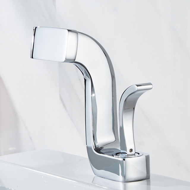 “Flat Top” Curved Handle Basin Faucet