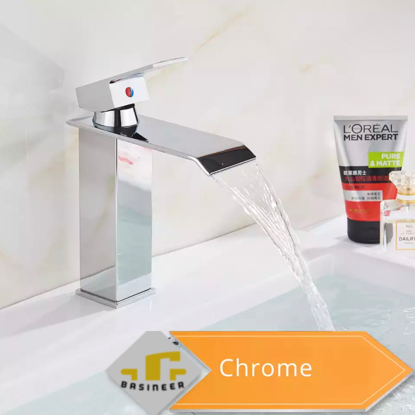 Hot Cold Water Basin Faucet Waterfall Bathroom Vanity Single Lever